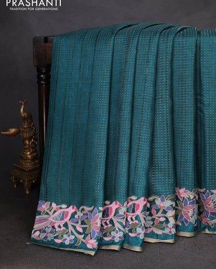Semi tussar saree green with zari weaves and embroidery border