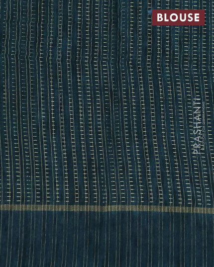 Semi tussar saree green with zari weaves and embroidery border