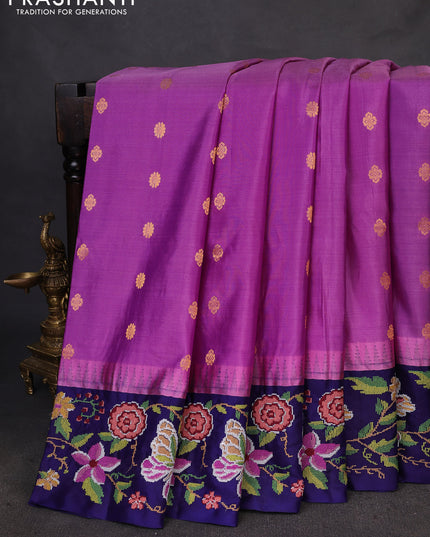 Pure gadwal silk saree mauve pink and blue with zari woven buttas and temple design convent embroidery border