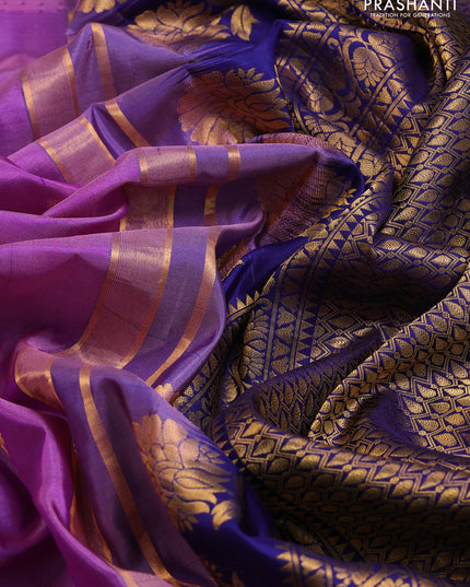 Pure gadwal silk saree mauve pink and blue with zari woven buttas and temple design convent embroidery border
