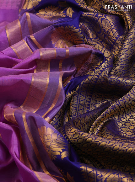 Pure gadwal silk saree mauve pink and blue with zari woven buttas and temple design convent embroidery border