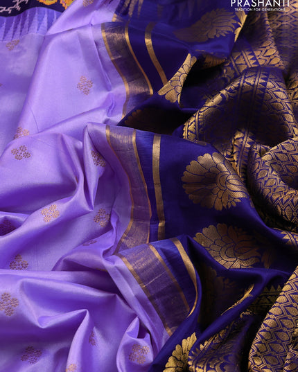 Pure gadwal silk saree lavender and navy blue with zari woven buttas and temple design convent embroidery border