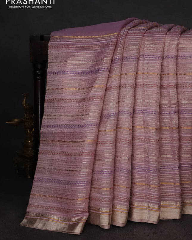 Pure tissue silk saree pastel pink with half & half style kalamkari applique