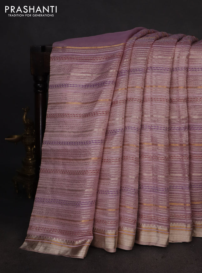 Pure tissue silk saree pastel pink with half & half style kalamkari applique
