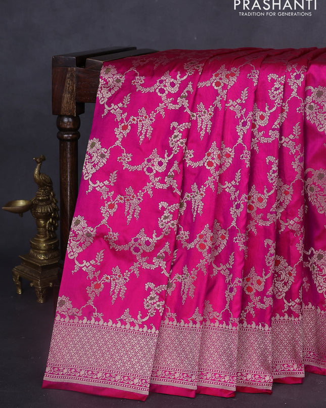 Banarasi uppada silk saree pink with allover zari woven brocade weaves and zari woven border