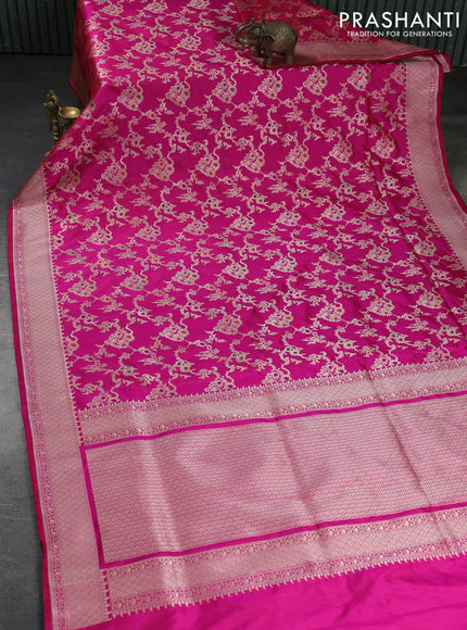Banarasi uppada silk saree pink with allover zari woven brocade weaves and zari woven border