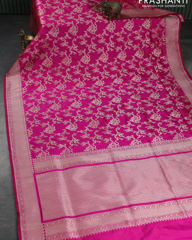Banarasi uppada silk saree pink with allover zari woven brocade weaves and zari woven border