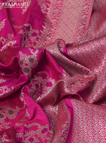 Banarasi uppada silk saree pink with allover zari woven brocade weaves and zari woven border