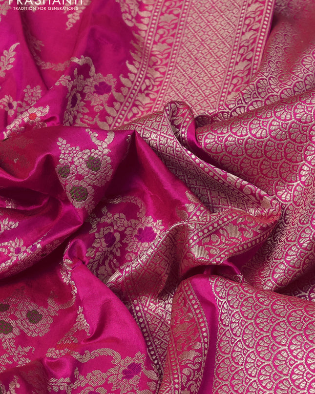 Banarasi uppada silk saree pink with allover zari woven brocade weaves and zari woven border