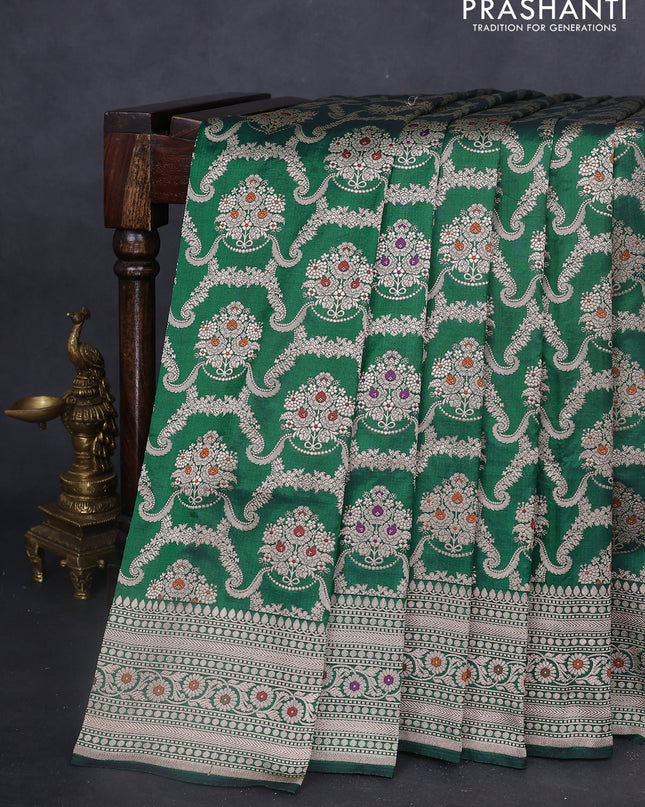 Banarasi uppada silk saree green with allover zari woven brocade weaves and zari woven border