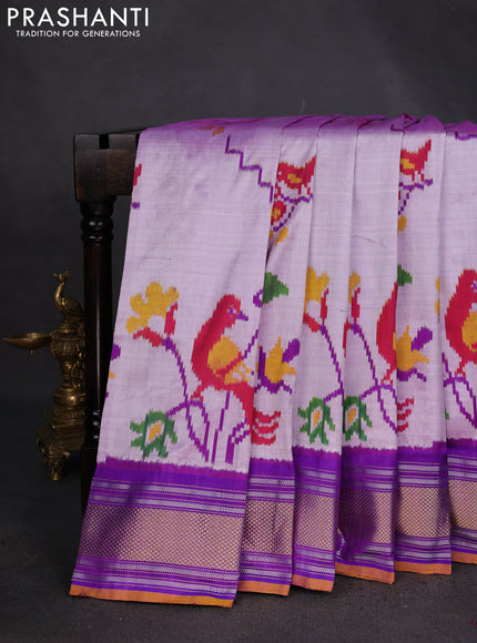 Pochampally silk saree lavender and purple with allover ikat weaves and zari woven border