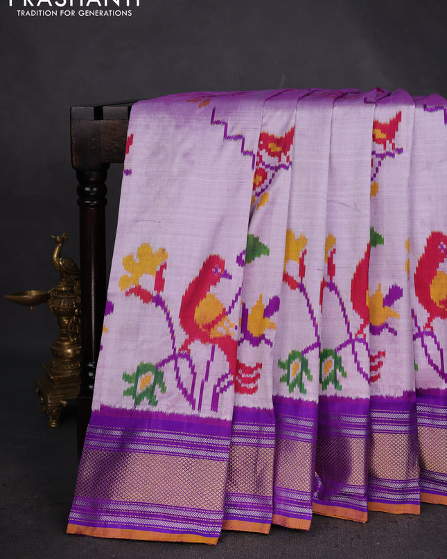 Pochampally silk saree lavender and purple with allover ikat weaves and zari woven border