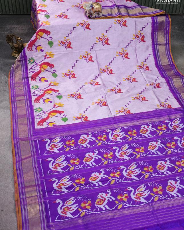 Pochampally silk saree lavender and purple with allover ikat weaves and zari woven border