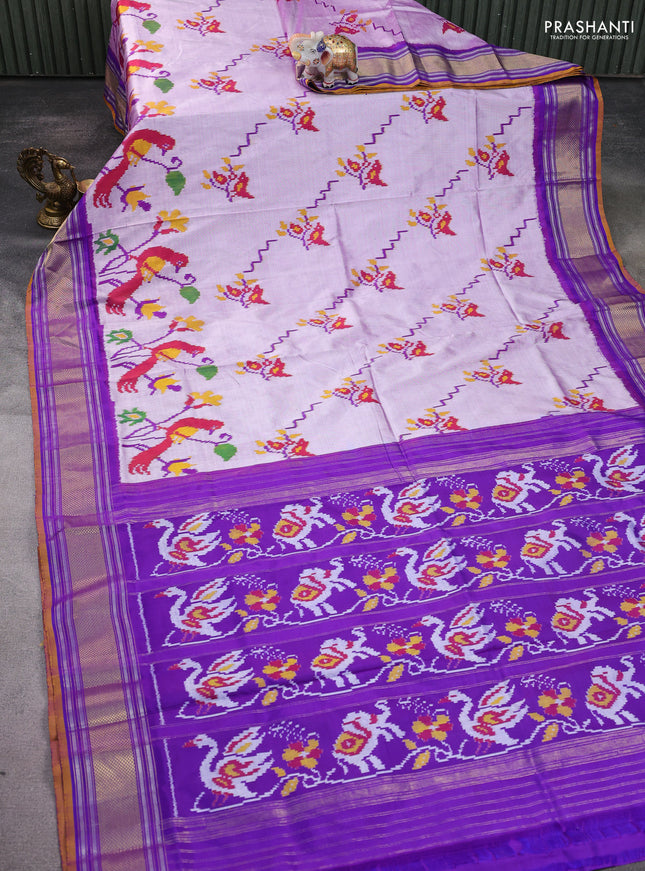 Pochampally silk saree lavender and purple with allover ikat weaves and zari woven border