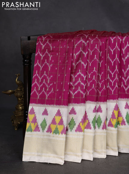 Pochampally silk saree pink and cream with allover zari checks & ikat weaves and ikat woven zari border