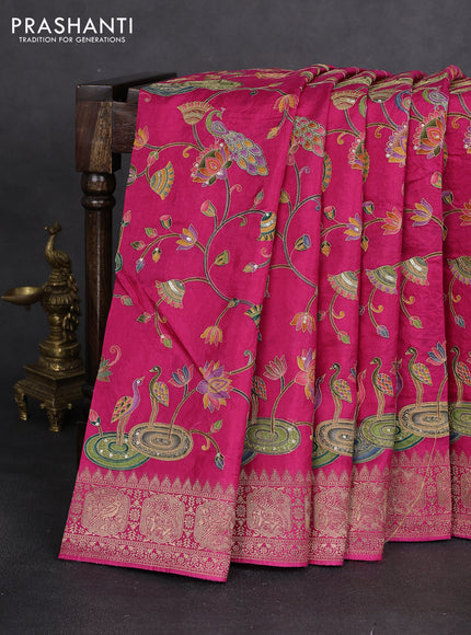 Crepe silk saree pink with allover mina weaves & sequin work and zari woven border