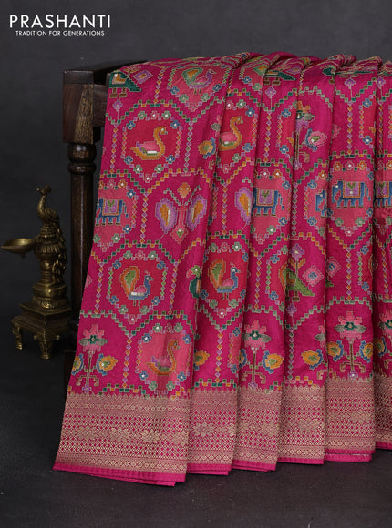 Crepe silk saree pink with allover mina weaves & sequin work and zari woven border