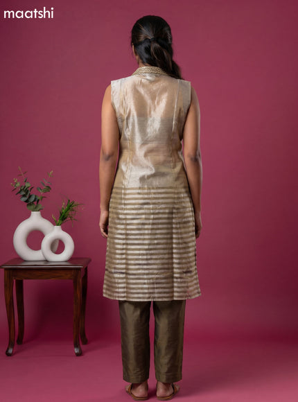 Beige and Sap Green Tissue Embroidery Work Indo Western Style