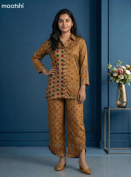 Mustard Yellow Muslin Printed Short Co-Ord Set