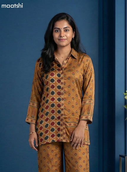 Mustard Yellow Muslin Printed Short Co-Ord Set
