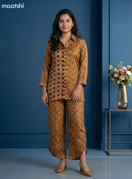 Mustard Yellow Muslin Printed Short Co-Ord Set
