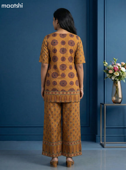 Mustard Yellow Muslin Printed Short Co-Ord Set