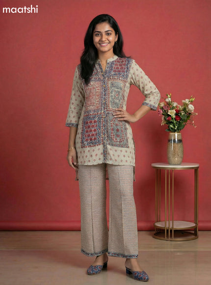 Cream Muslin Printed Short Co-Ord Set