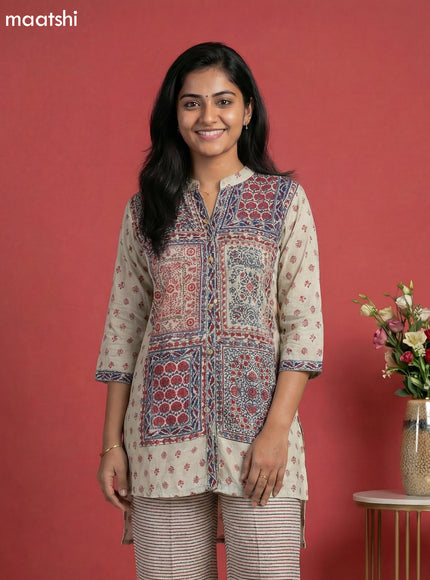 Cream Muslin Printed Short Co-Ord Set
