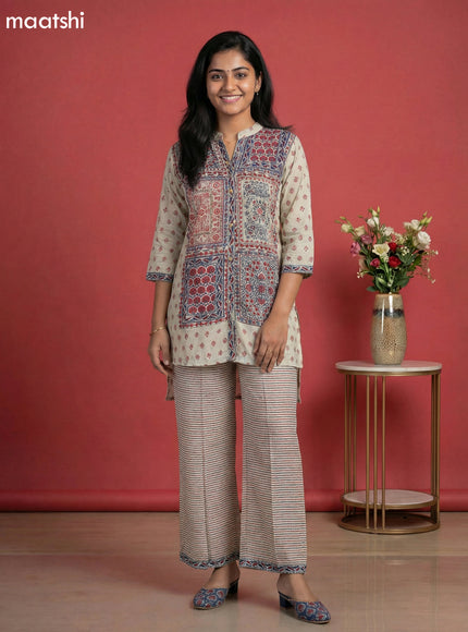 Cream Muslin Printed Short Co-Ord Set