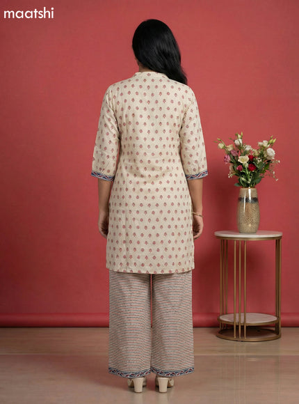 Cream Muslin Printed Short Co-Ord Set