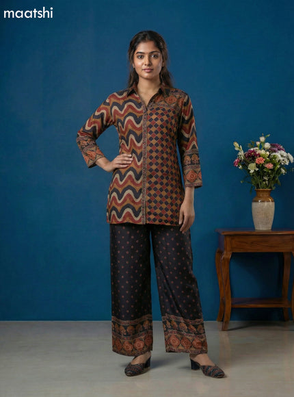 Multi Colour and Black Muslin Printed Short Co-Ord Set