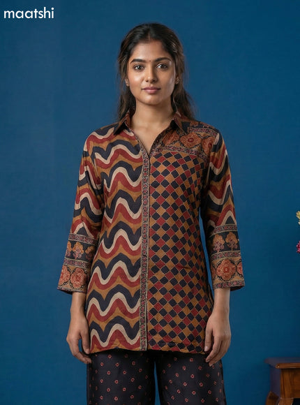 Multi Colour and Black Muslin Printed Short Co-Ord Set