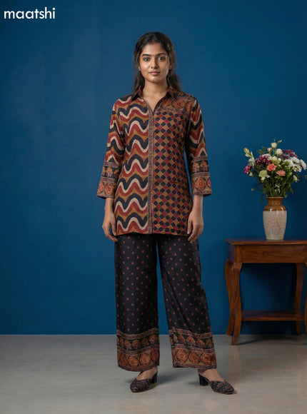 Multi Colour and Black Muslin Printed Short Co-Ord Set