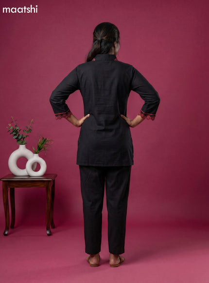 Black and Peach Shade Cotton Simple Embroidery Work Short Co-Ord Set