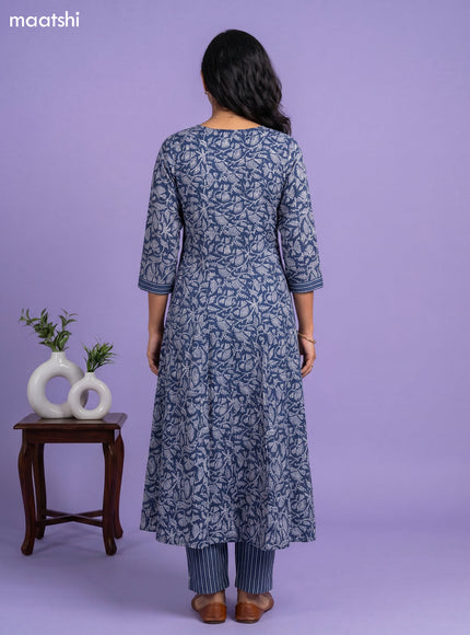 Blue Cotton Kalamkari Printed Anarkali Suit