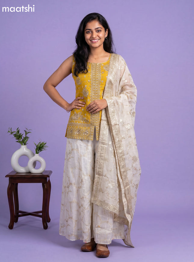Yellow Art Silk With Allover Zardosi Work Straight Suit