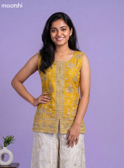 Yellow Art Silk With Allover Zardosi Work Straight Suit