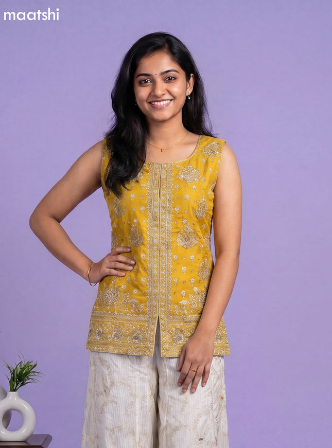 Yellow Art Silk With Allover Zardosi Work Straight Suit