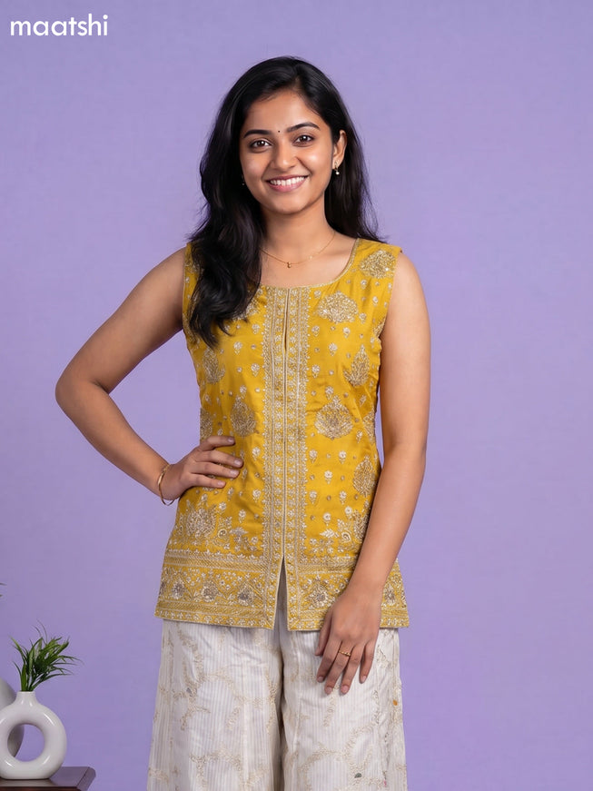 Yellow Art Silk With Allover Zardosi Work Straight Suit