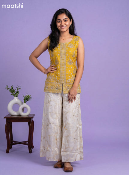 Yellow Art Silk With Allover Zardosi Work Straight Suit