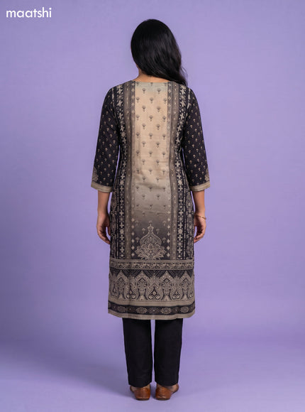 Black and Dark Beige Crepe Silk Floral Printed Straight Suit