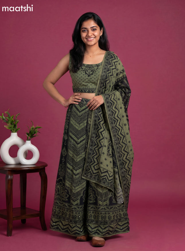 Sap Green Crepe Silk Printed Straight Suit