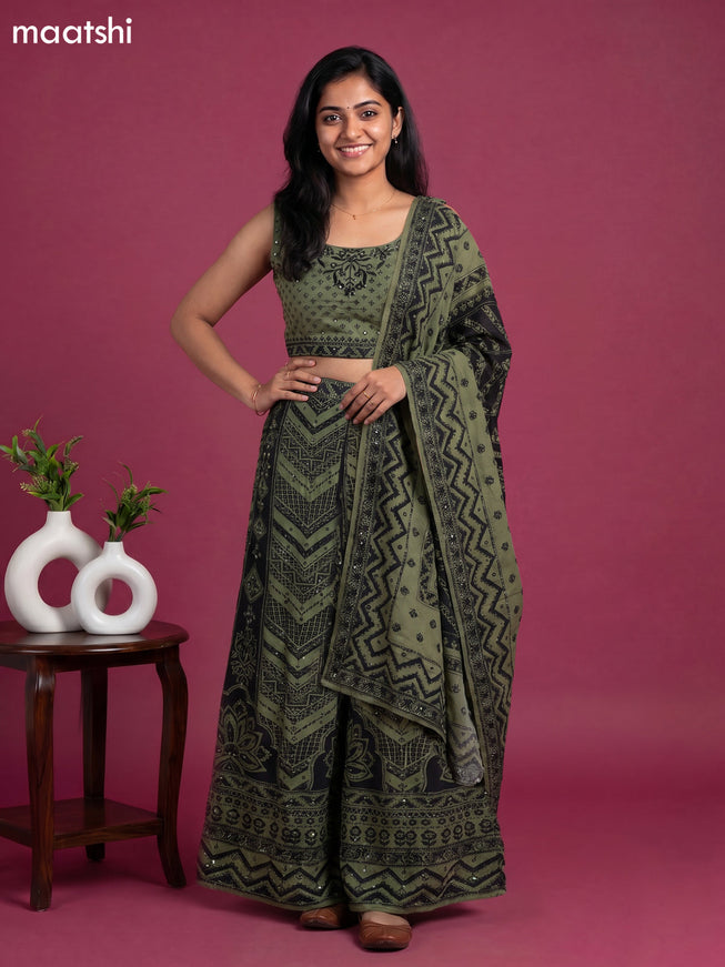 Sap Green Crepe Silk Printed Straight Suit