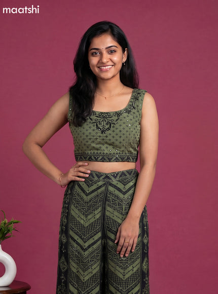 Sap Green Crepe Silk Printed Straight Suit