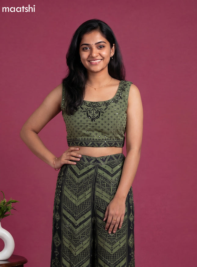 Sap Green Crepe Silk Printed Straight Suit