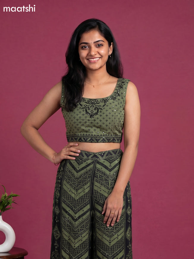 Sap Green Crepe Silk Printed Straight Suit