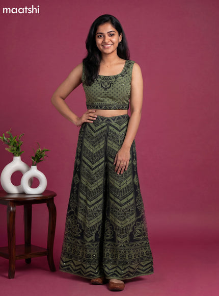 Sap Green Crepe Silk Printed Straight Suit