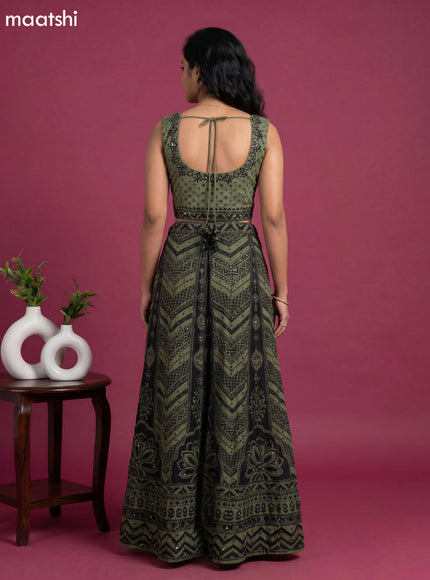 Sap Green Crepe Silk Printed Straight Suit