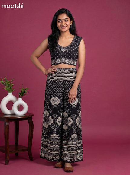 Black Crepe Silk Printed Straight Suit