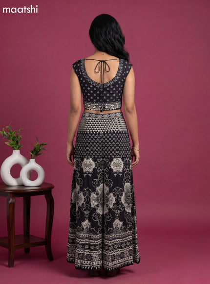 Black Crepe Silk Printed Straight Suit